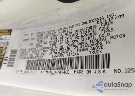 2010 Toyota Tacoma из США, поврежденный, VIN 5TENX4CN6AZ715091